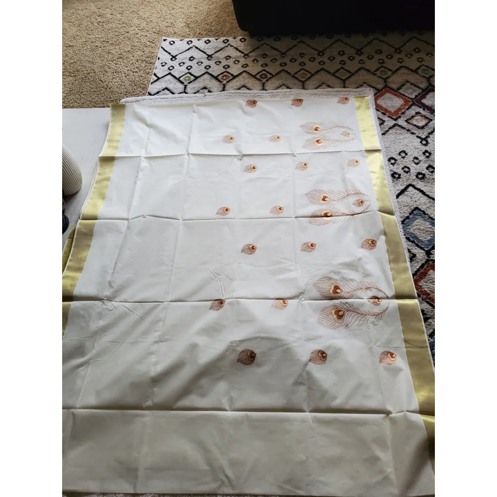 New Pure Kasavu Cotton Saree W Running Bp Traditional Party Festive Wedding - Picture 6 of 8